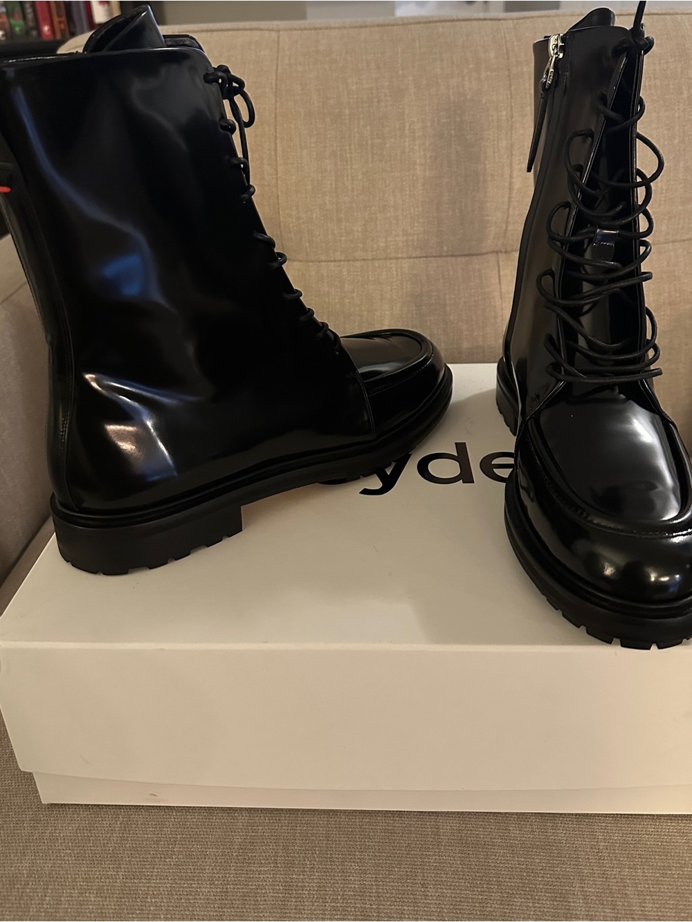 Aeyde Tate Black High Polished Lace-Up Boots - Picture 5 of 12